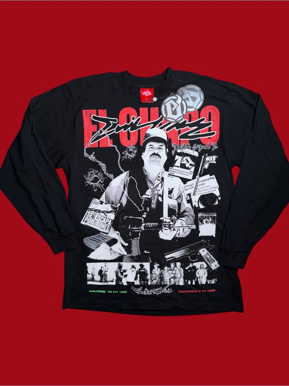 Evil vice el chapó  Black Graphic Long-Sleeve Shirt with Red Accents size xl